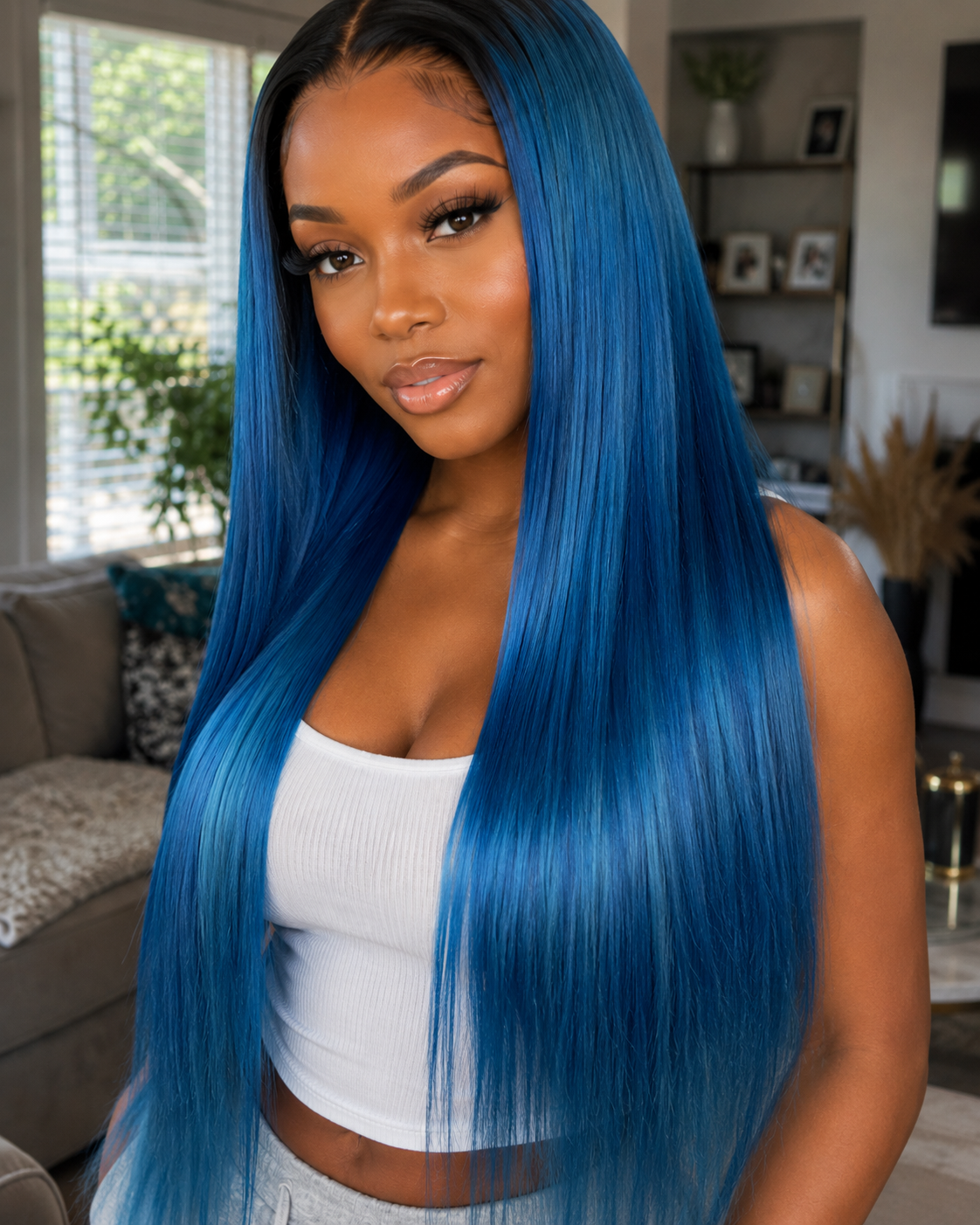 Glueless 11×6 HD Lace Blue Ombre Straight Wig · New53