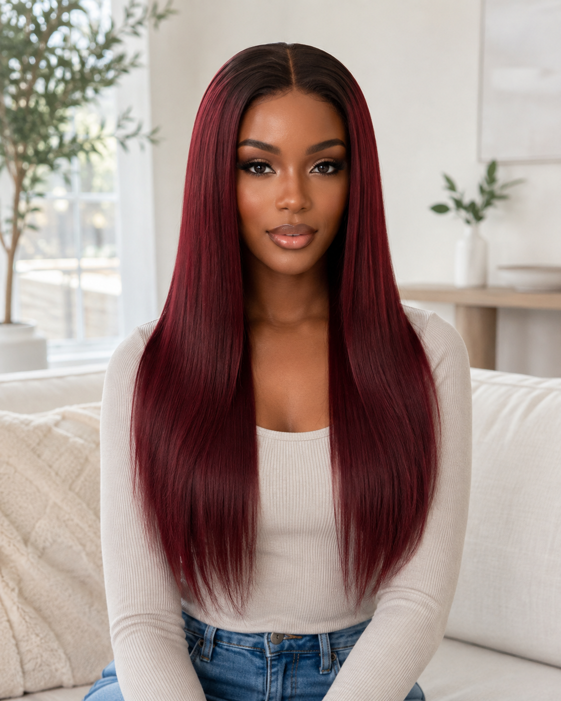 Glueless 11×6 HD Lace Burgundy Ombre Straight Wig · Color16