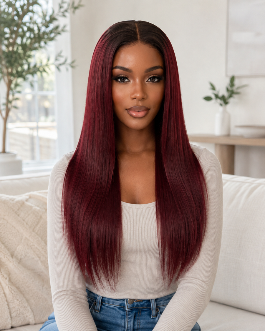 Glueless 11×6 HD Lace Burgundy Ombre Straight Wig · Color16